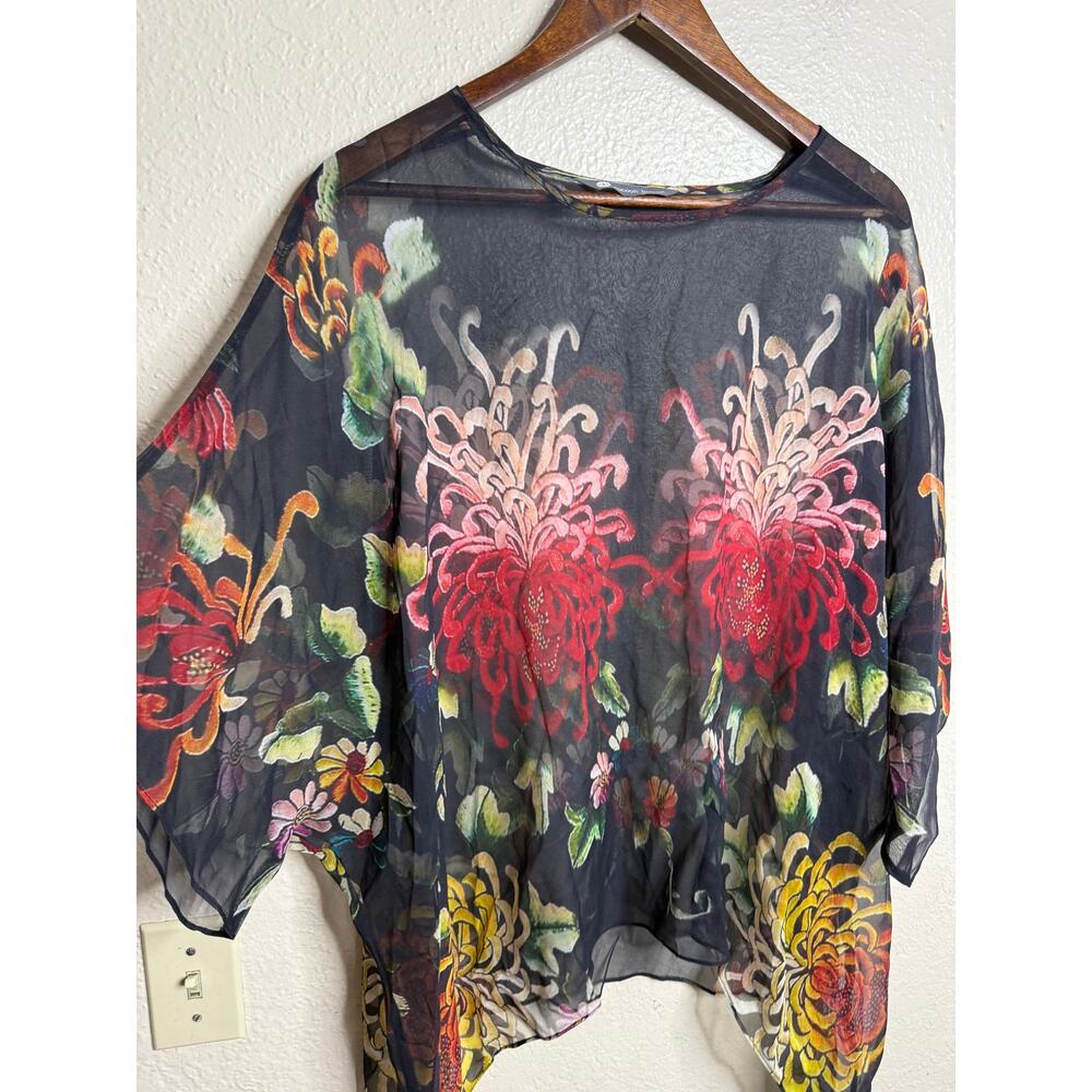 Cocoon House 100% Silk Topper Poncho Top size L/XL Chrysanthemum Floral - Picture 7 of 9